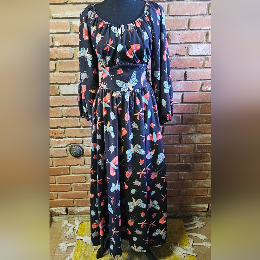 🦋 Laura Byrnes Hope Johnston Butterfly & Dragonfly Maxi Dress 🦋